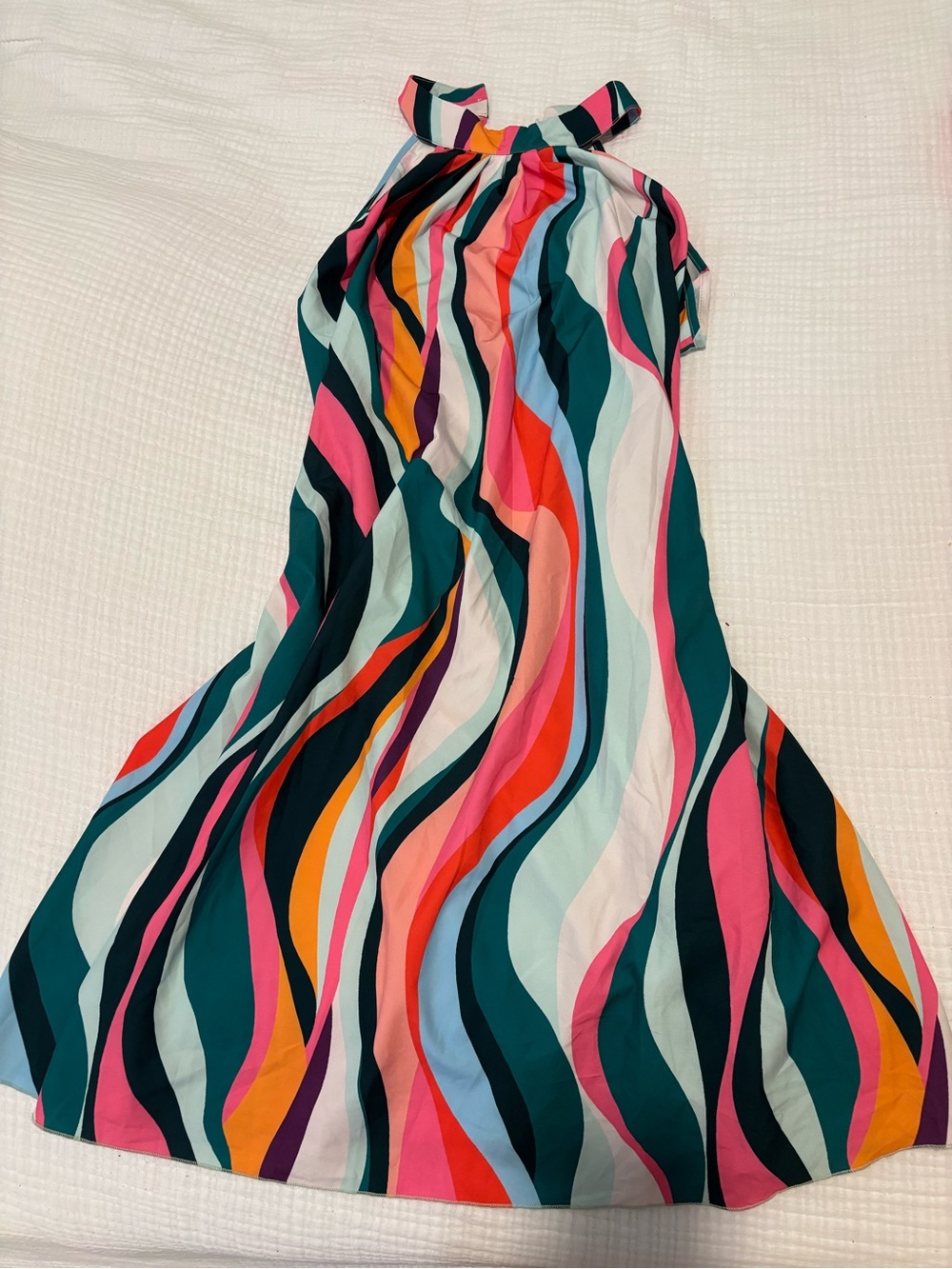 Multicolor Wave-Print Halter Dress